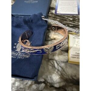 Guardian Angel Solid Copper Blue Enamel Engraved Always By My Side Cuff Bracelet